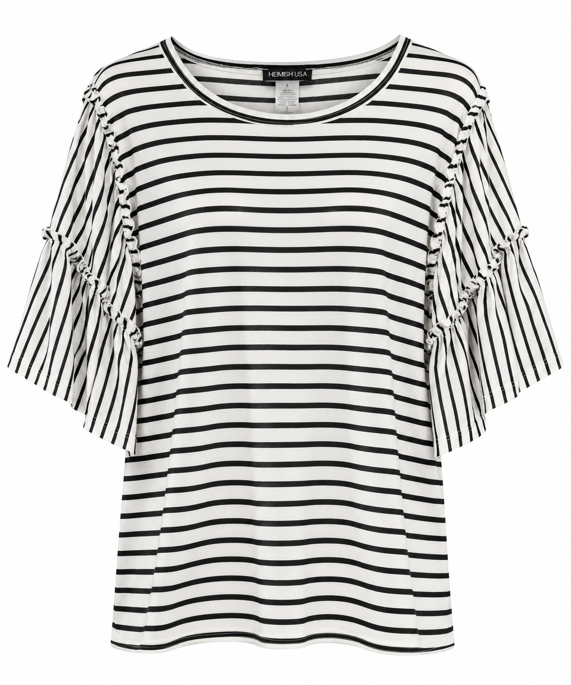 Black Stripe Ruffle Sleeve Top