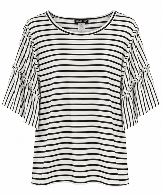 Black Stripe Ruffle Sleeve Top