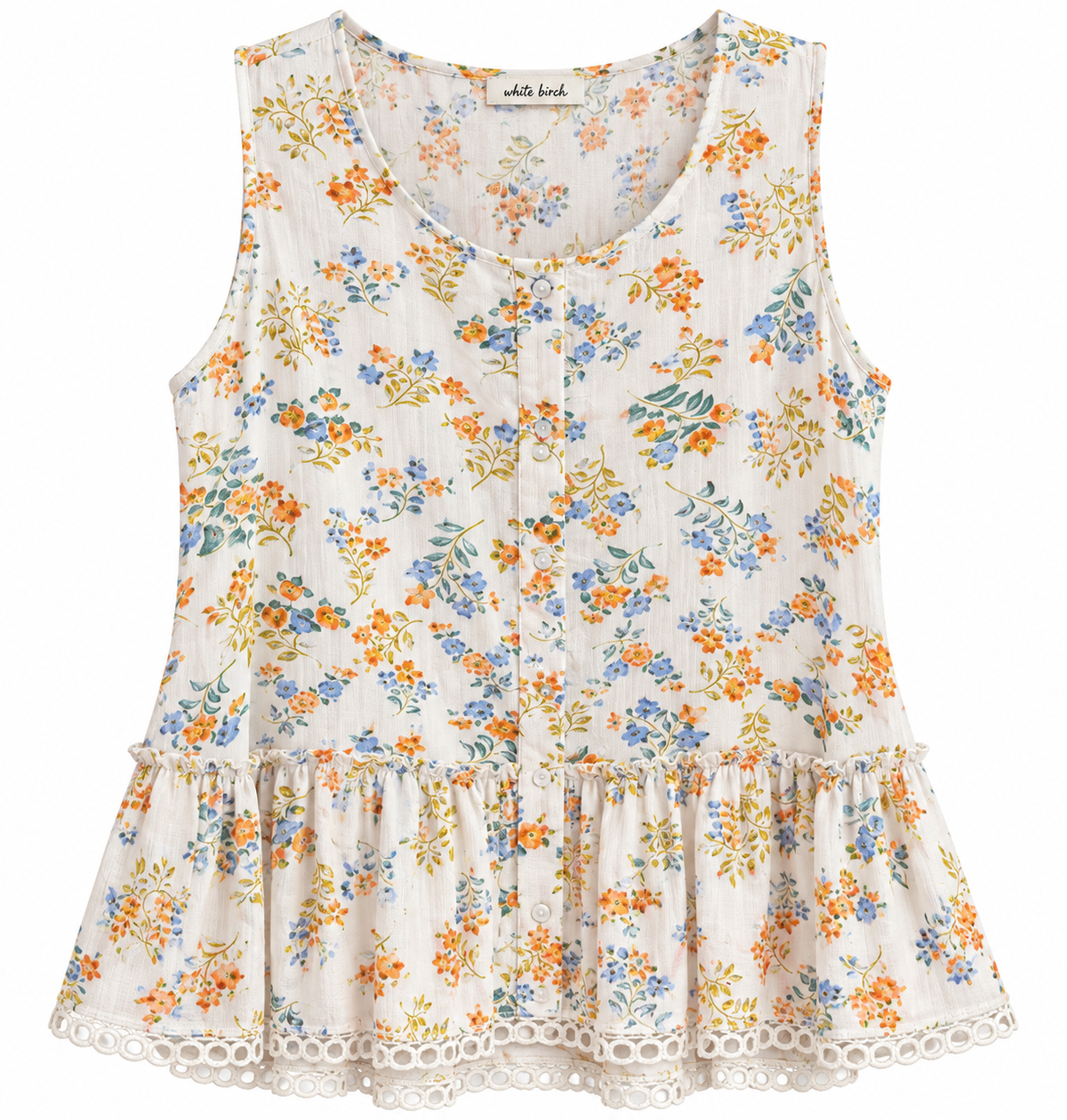 White Floral Button Down Top (LG)