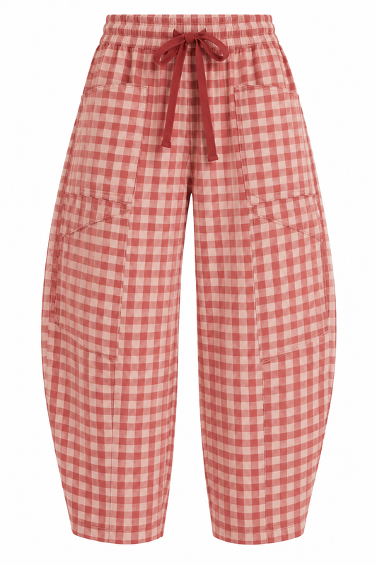Rust Check Barrel Knit Pants