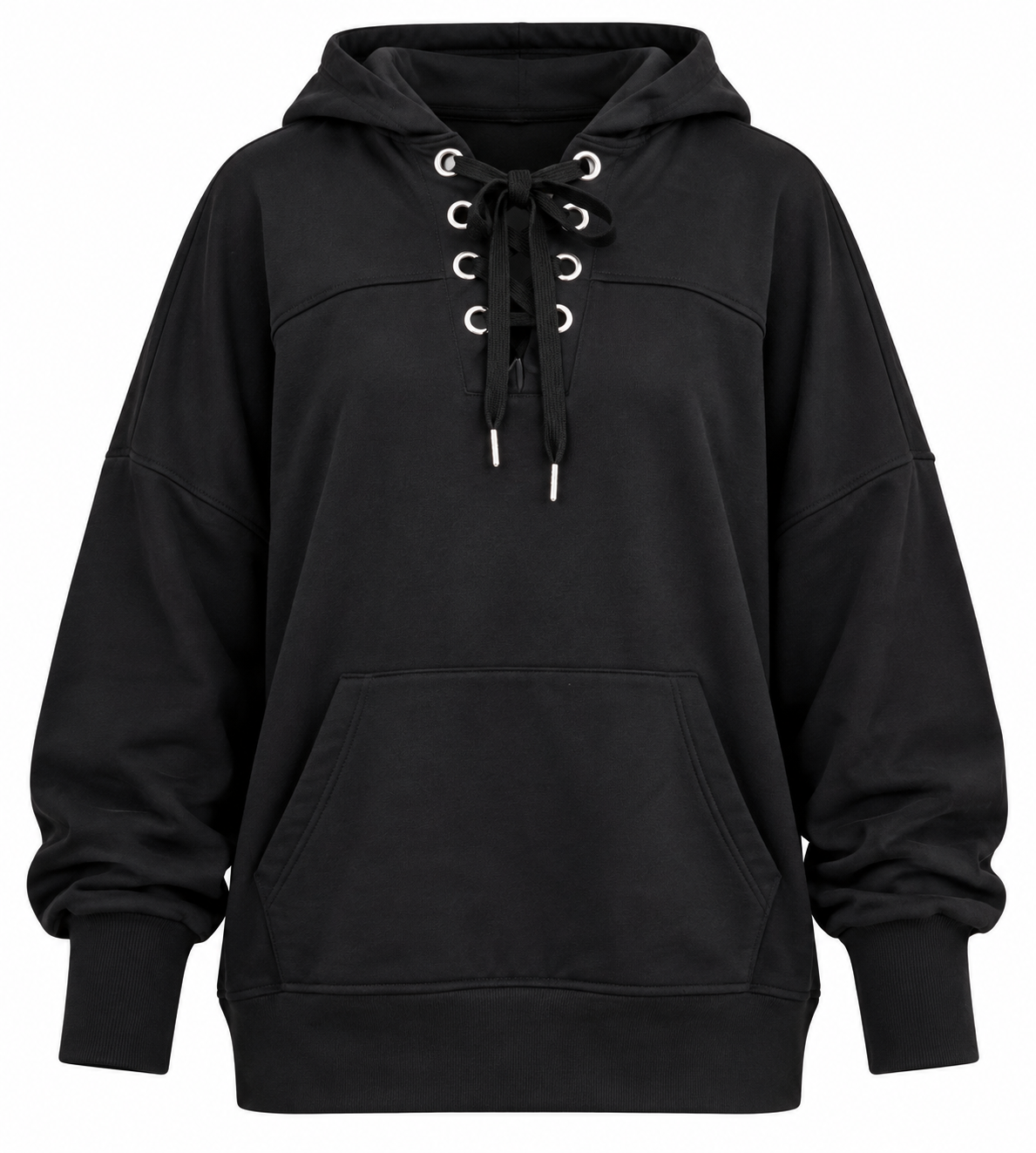 Black Lace Up Hoodie LG