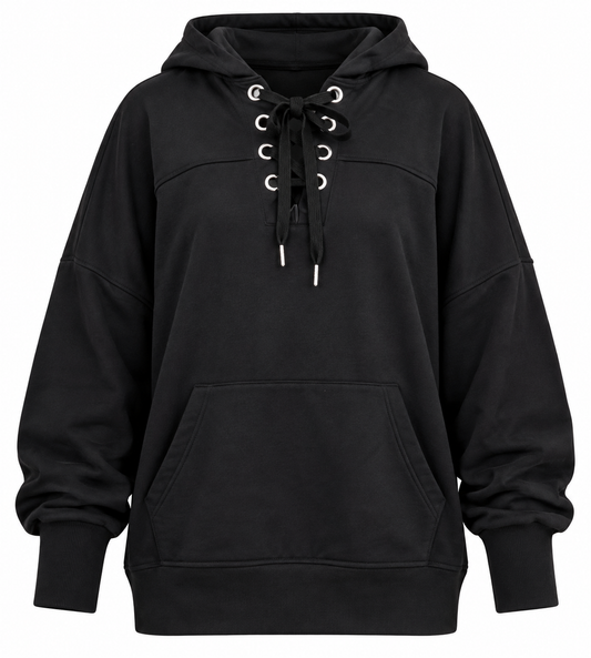 Black Lace Up Hoodie LG
