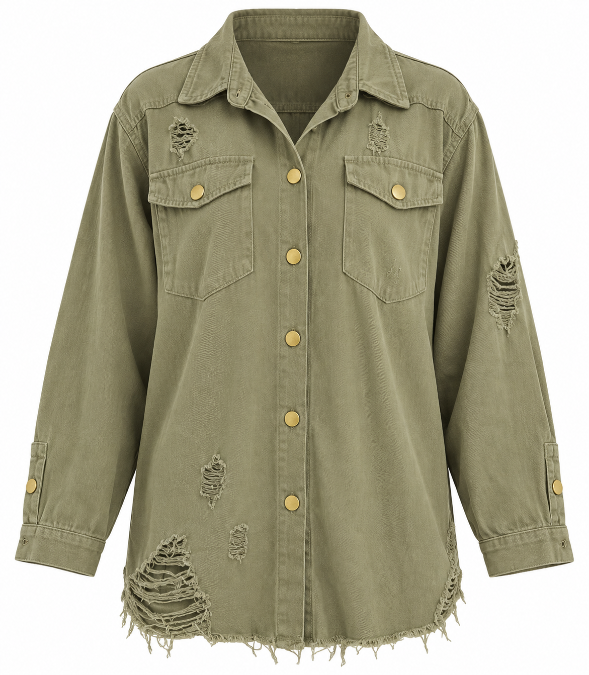 Olive Distressed Denim Shacket LG