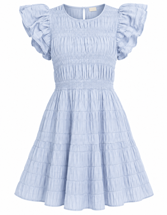 Blue Ruffle Smock Dress