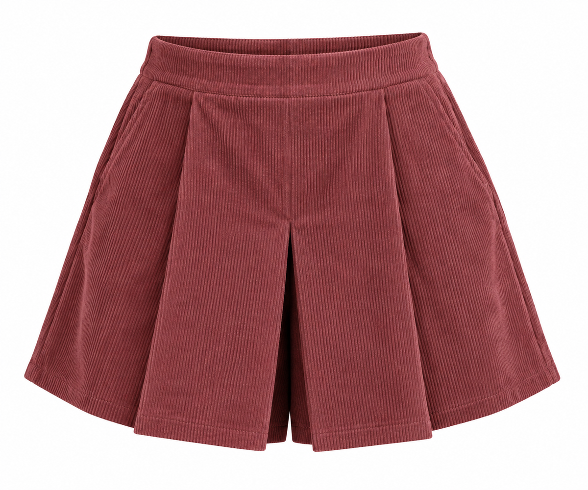 Mauve Pleated Cord Shorts