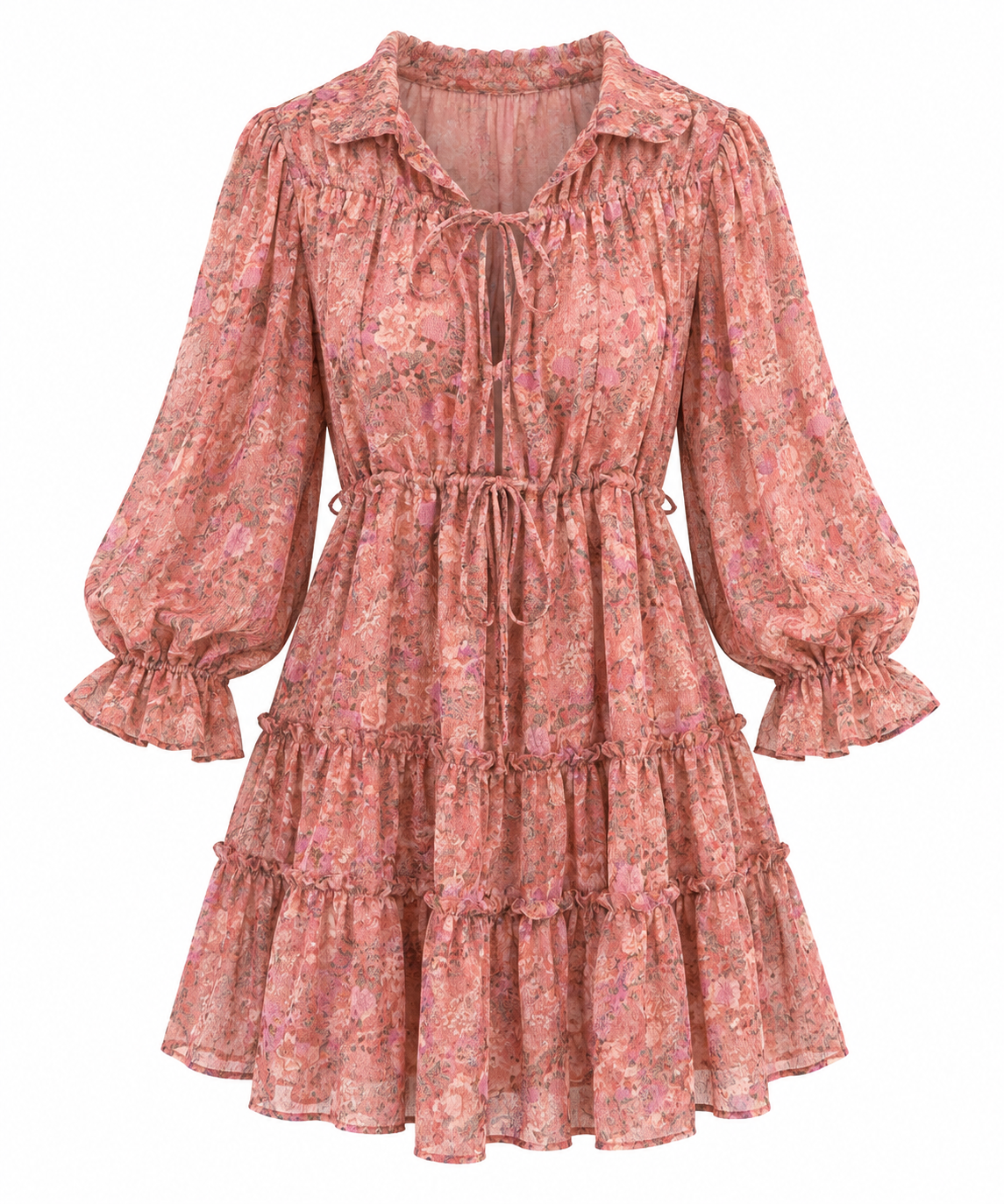 Mauve Floral Ruffle Dress