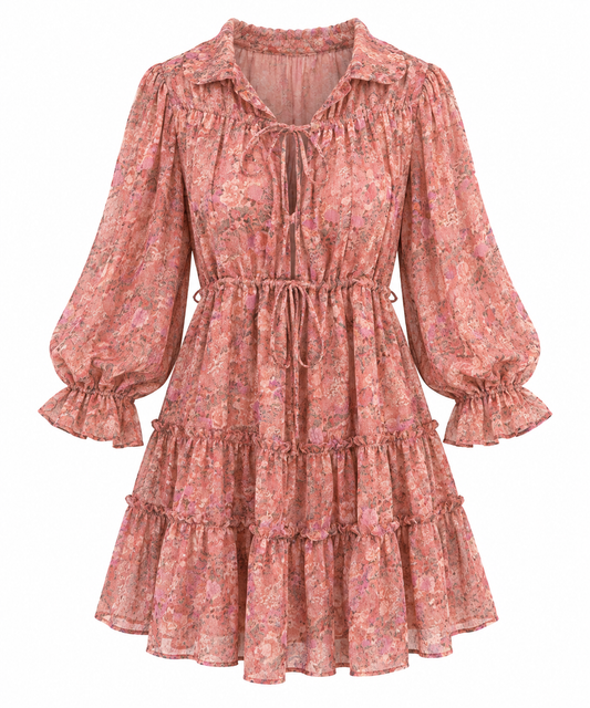Mauve Floral Ruffle Dress