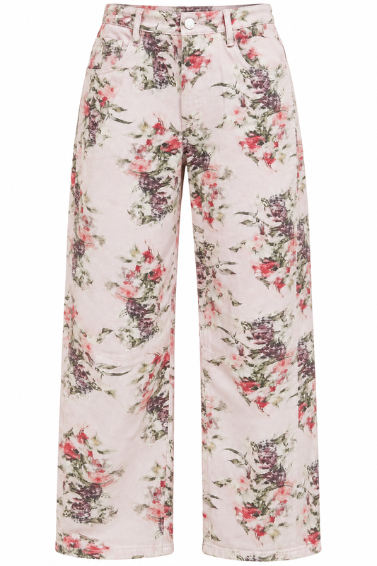 Floral Print Barrel Jeans