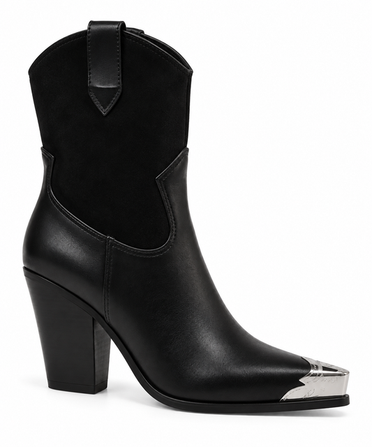 Silver Toe Black Bootie