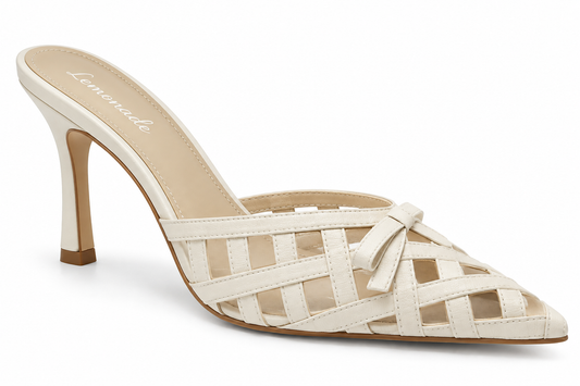 Cream Mesh Bow Heel