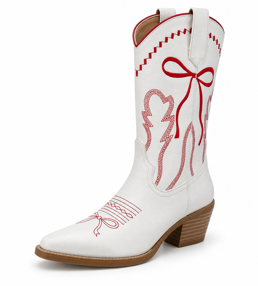 White + Red Bow Boots