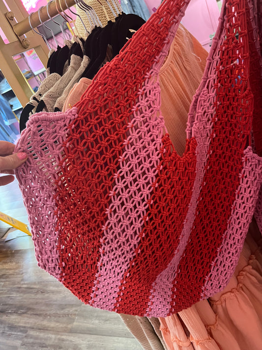 Pink + Red Crochet Bag