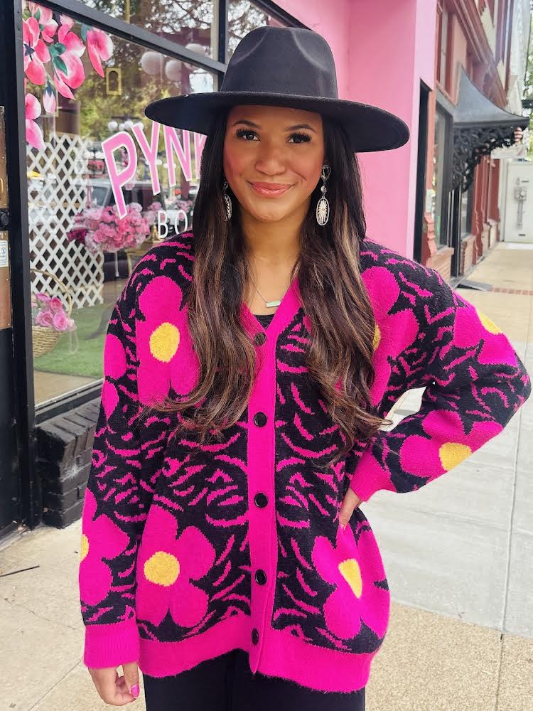 Pink and Black Flower Cardi