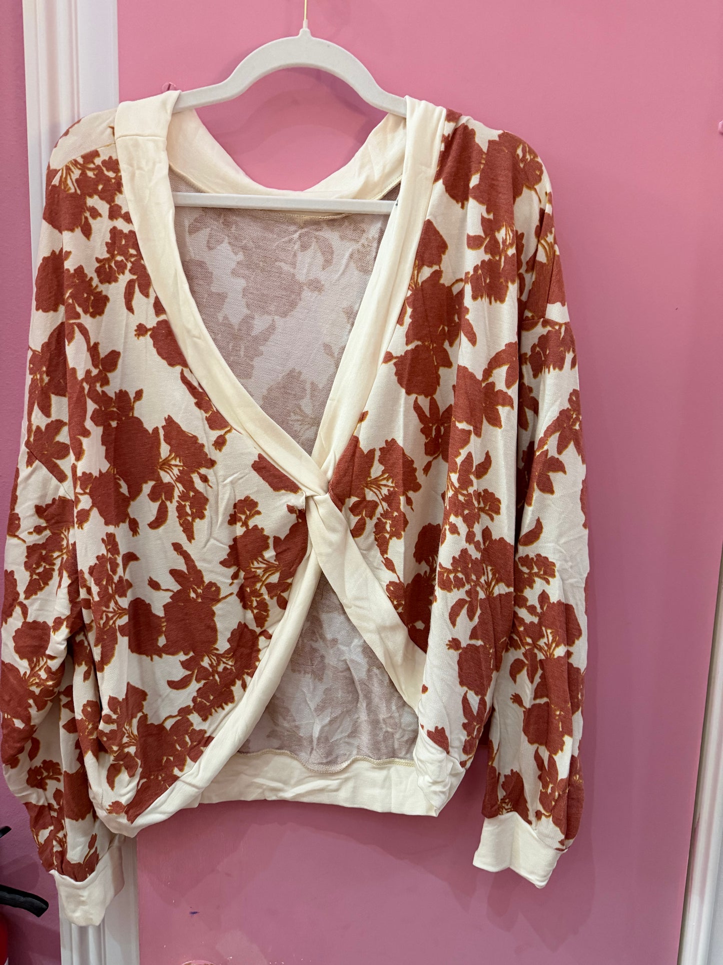 Rust Floral Cross Back Sweater LG