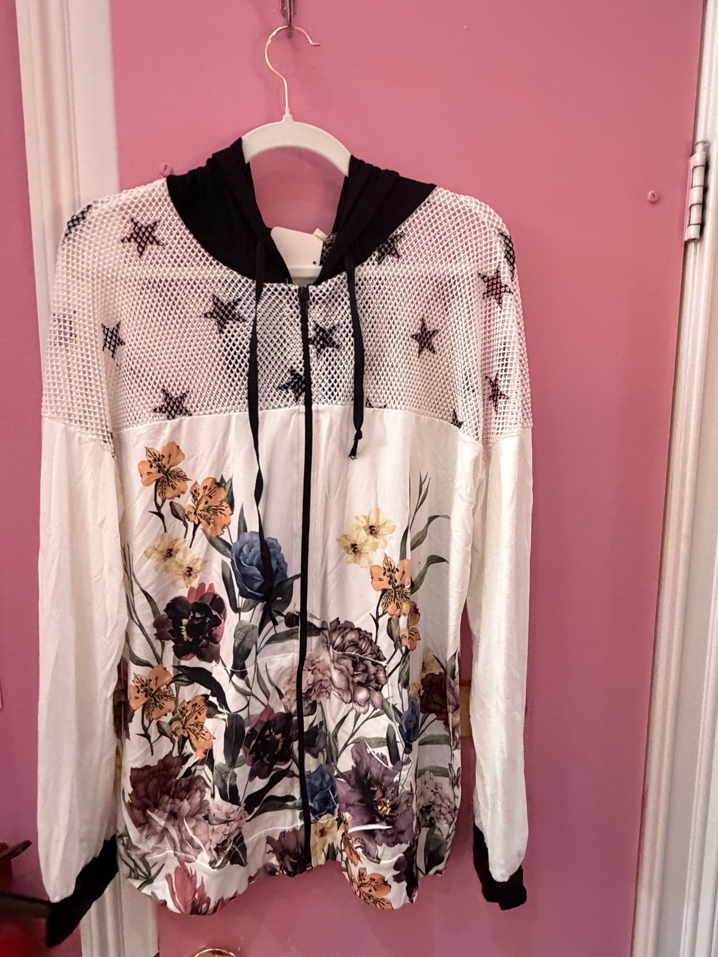 Star Floral Mesh Zip Up Jacket LG