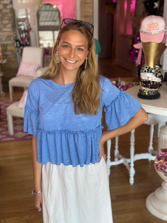 Blue Ruffle Babydoll Top
