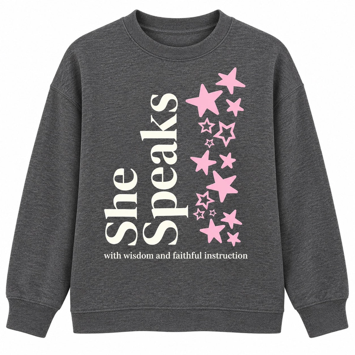 WANTED She Speaks Dark Grey Signature Crew