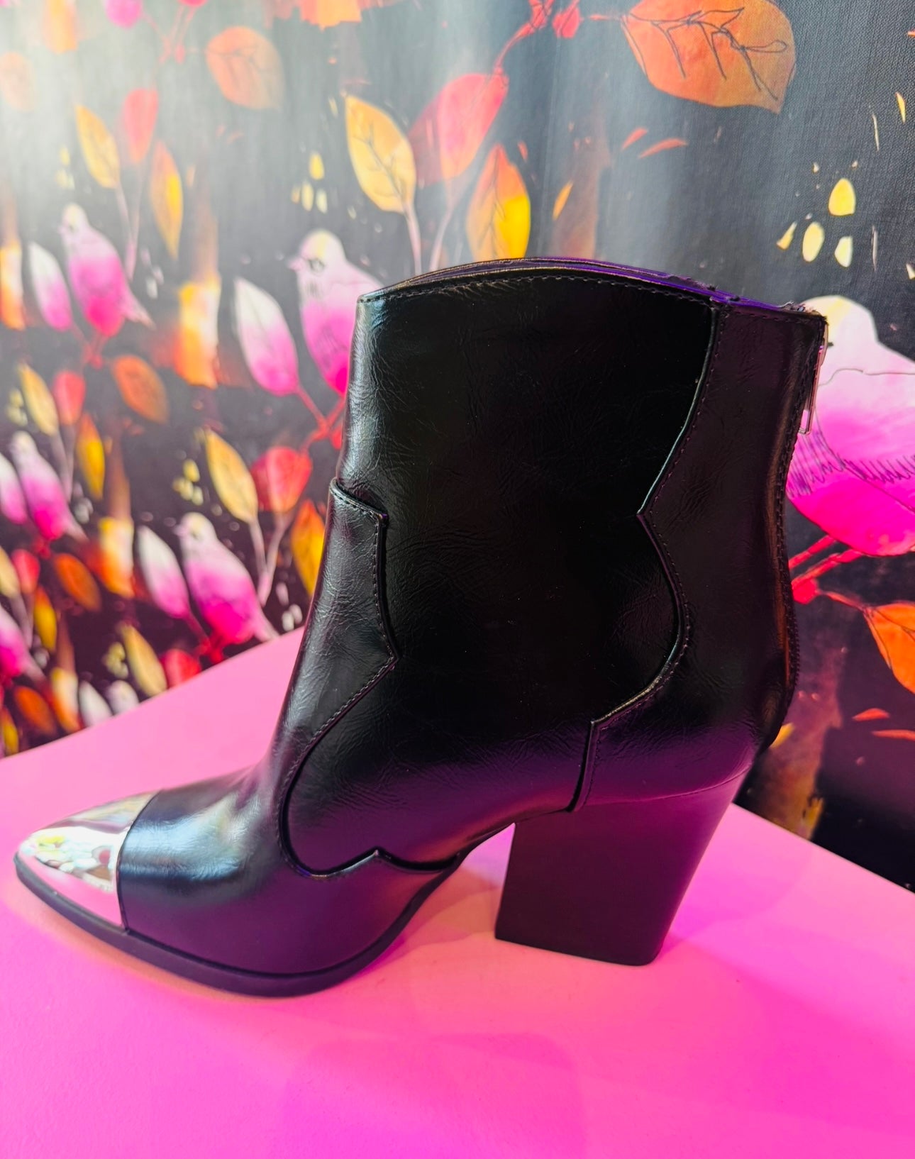 Silver Toe Black Bootie