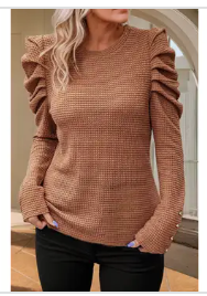 Chestnut Gigot Sleeve Waffle Knit Tee