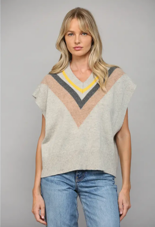 Strip V-Neck Knitted Vest