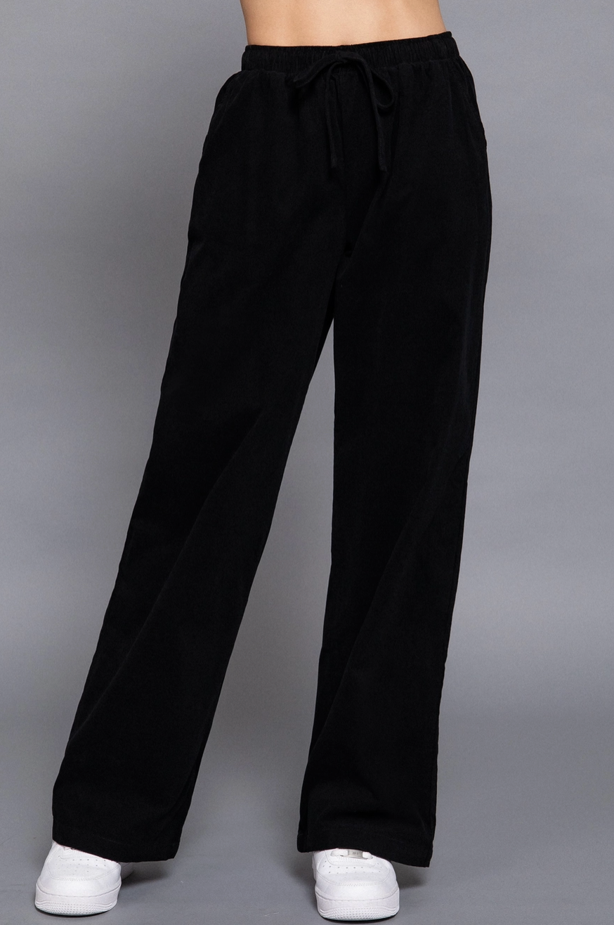 Black Elastic Waist Corduroy Pants