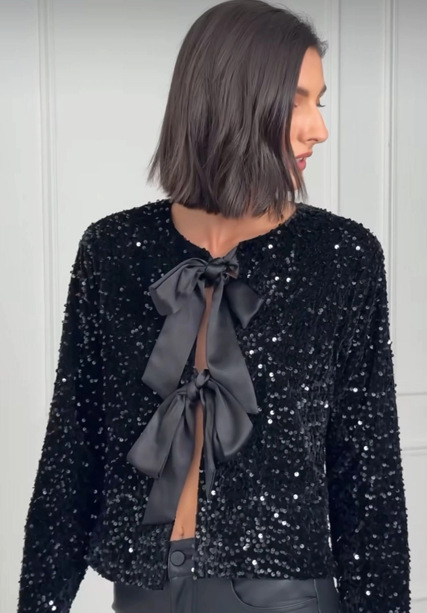 Black Bow Sequin Cardi