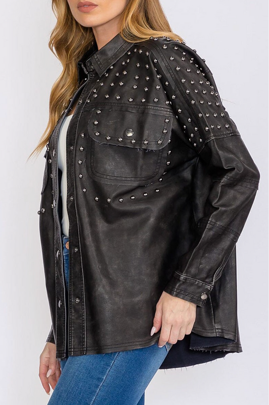 Black Studded Button Down Jacket