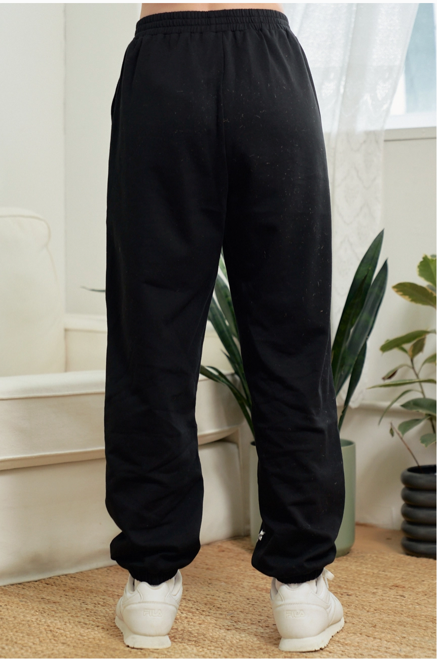 Black Sequin Patch Sweat Pants