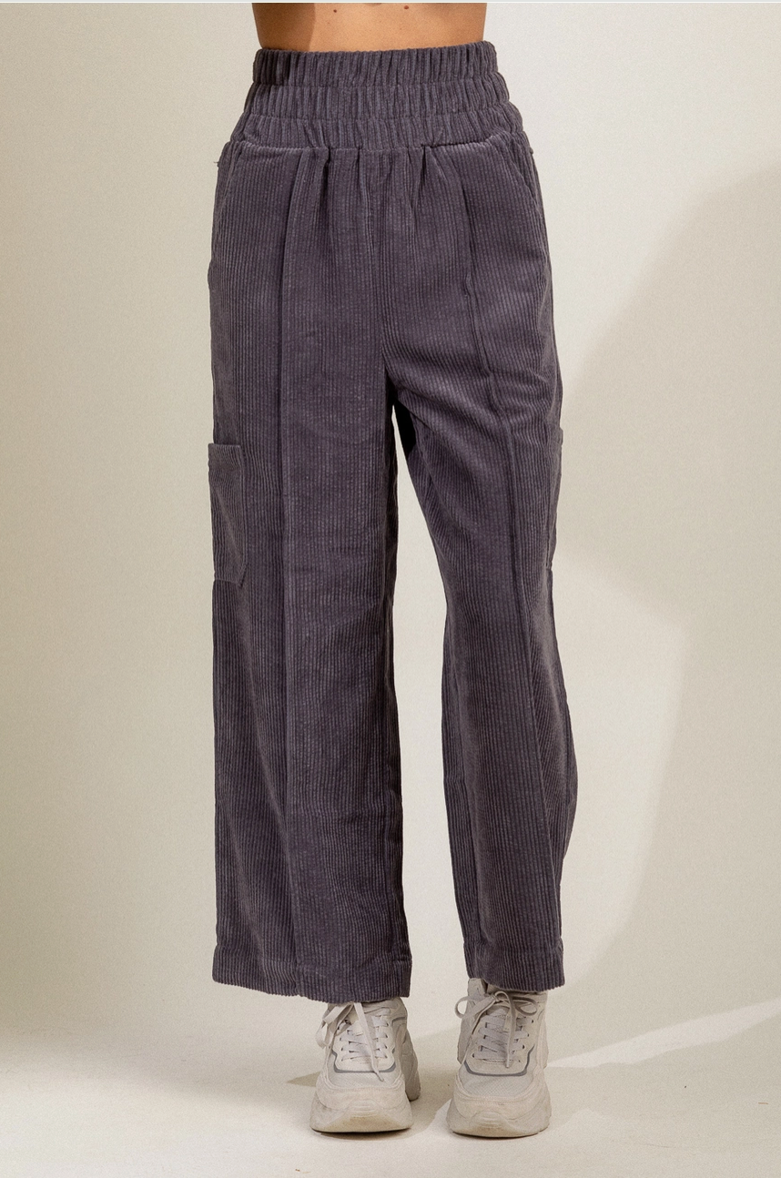 Denim Corduroy Wide Leg Pants