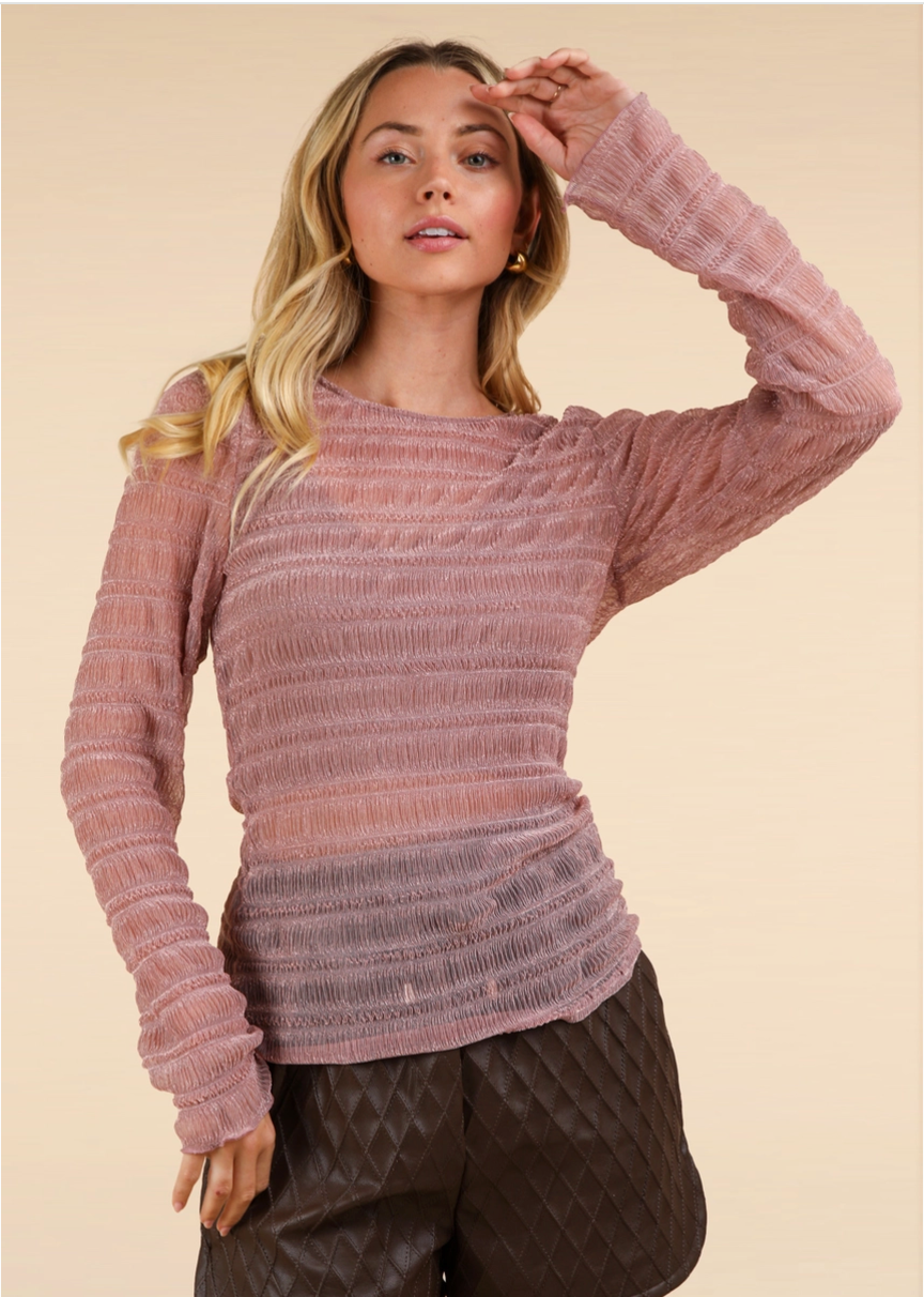 Pink High Neck See-Thru Lurex Top