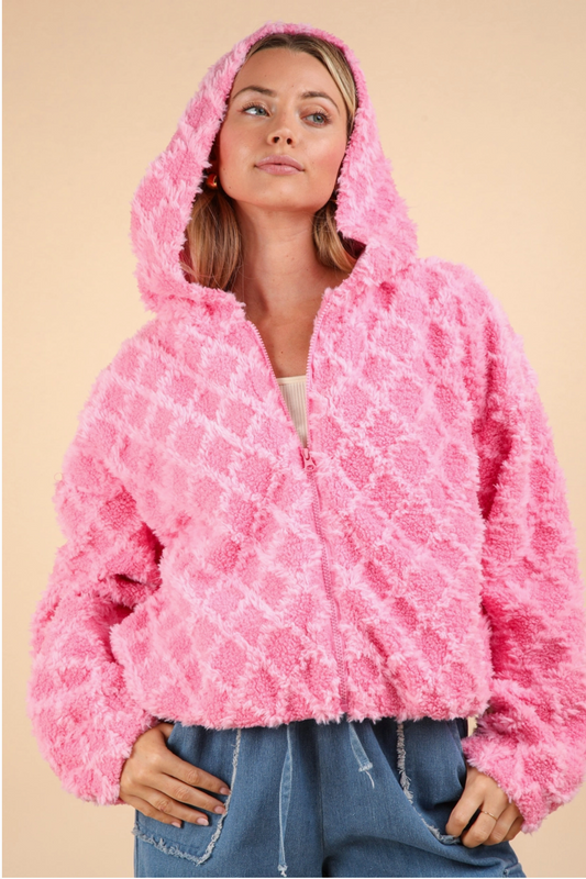 Pink Fuzzy Bomber Jacket