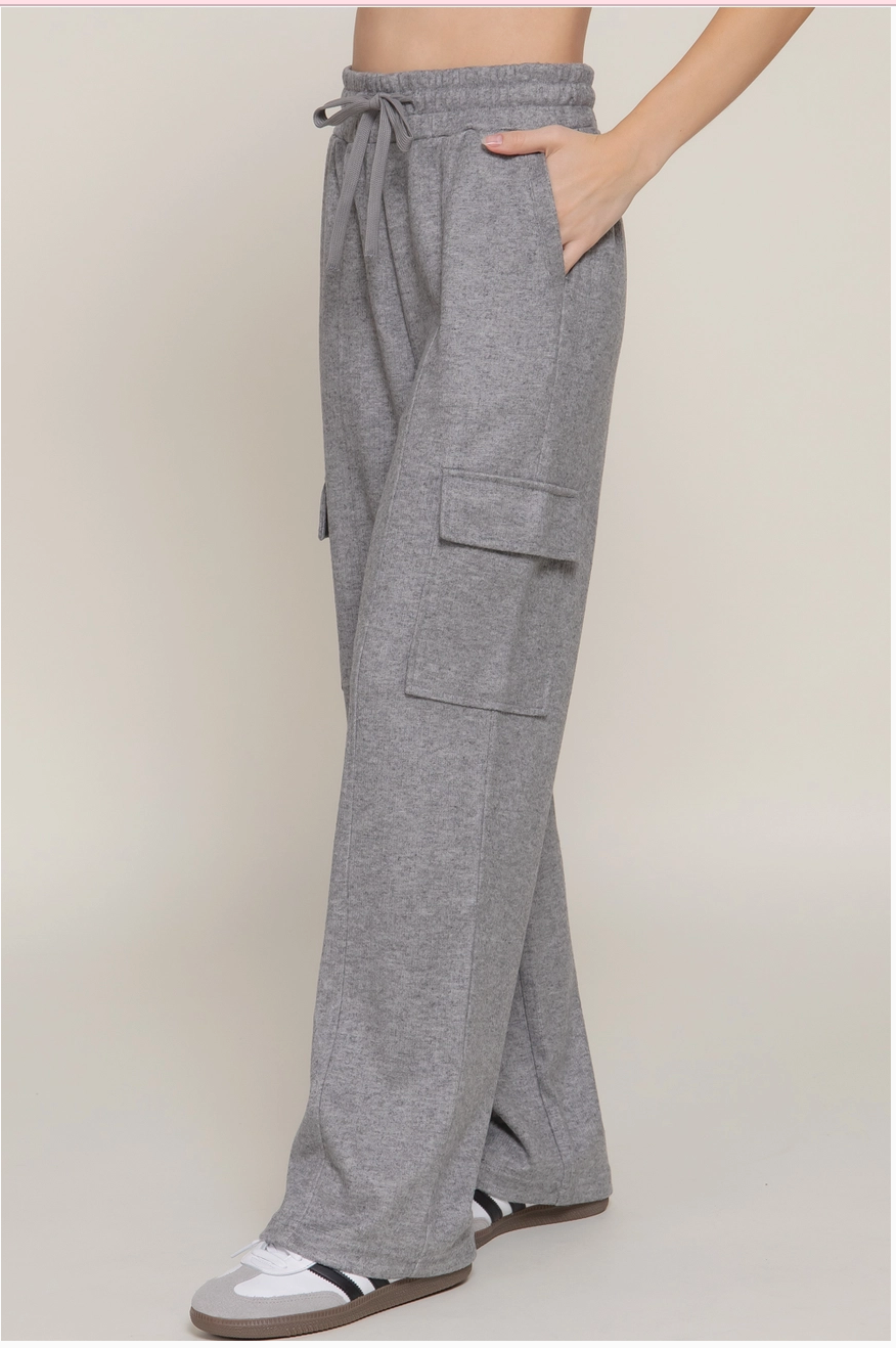 Grey Drawstring Side Pocket Knit Pants