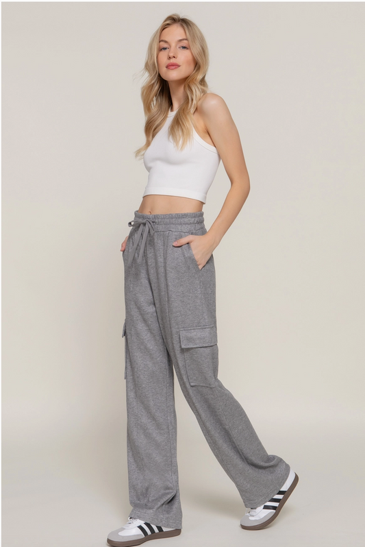 Grey Drawstring Side Pocket Knit Pants