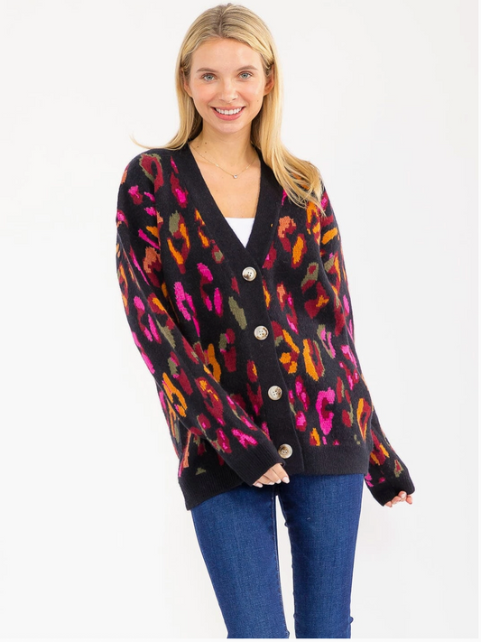 Black Multi Leopard Cardi
