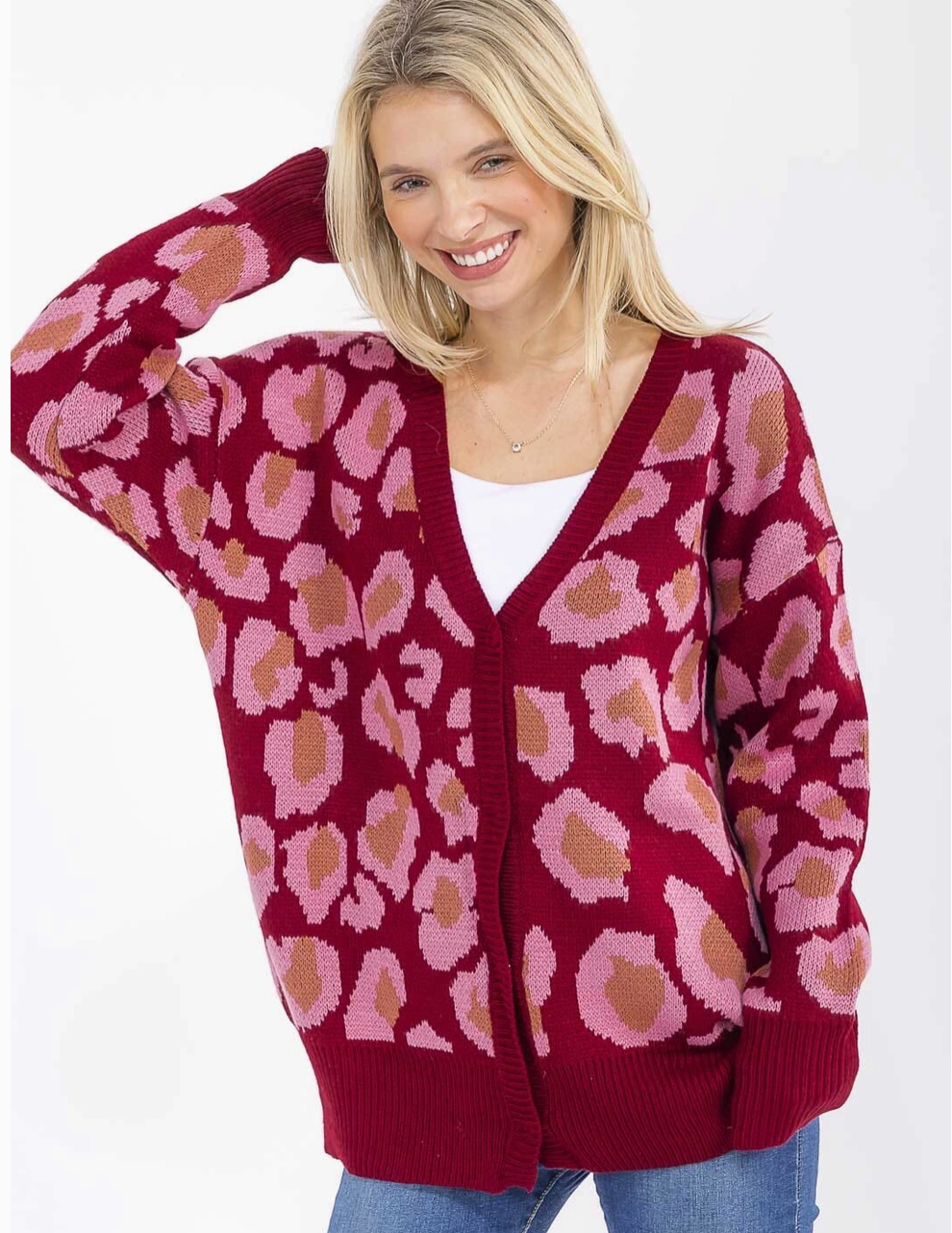 Burgundy Animal Print Cardi