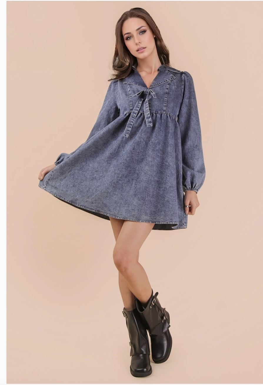Bow Denim Mini Dress