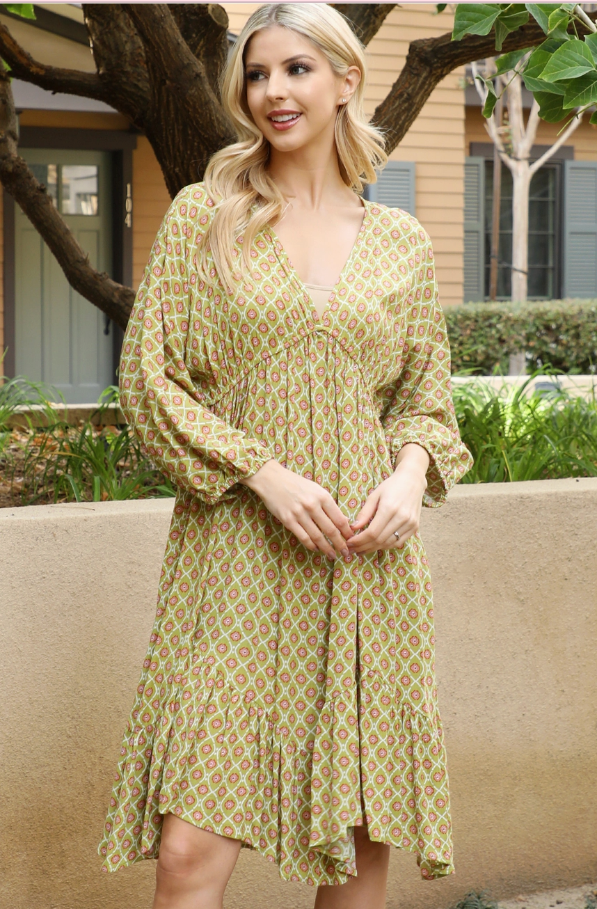 Sage Printed Midi Dress