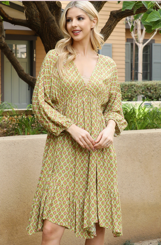 Sage Printed Midi Dress