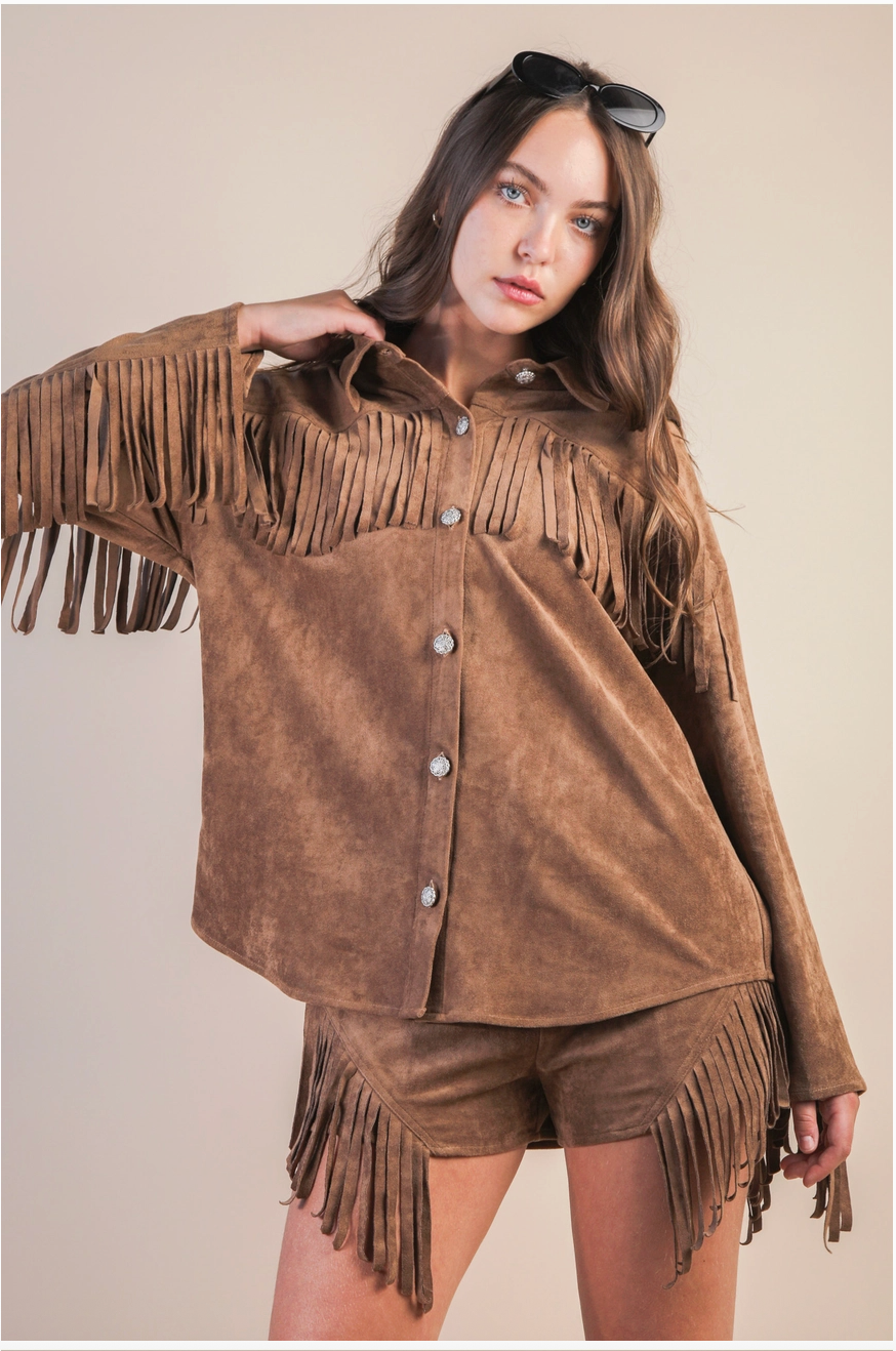 Suede Fringe Western Shacket