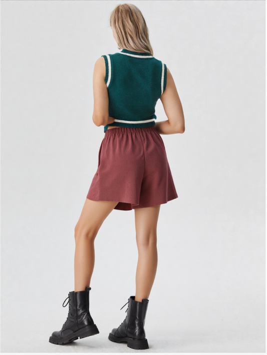 Mauve Pleated Cord Shorts