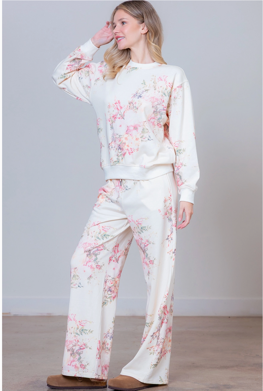 Cream Floral Sweatpants