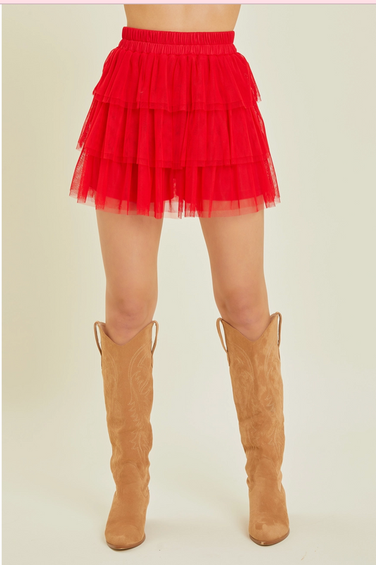 Red Mini Tulle Skirt