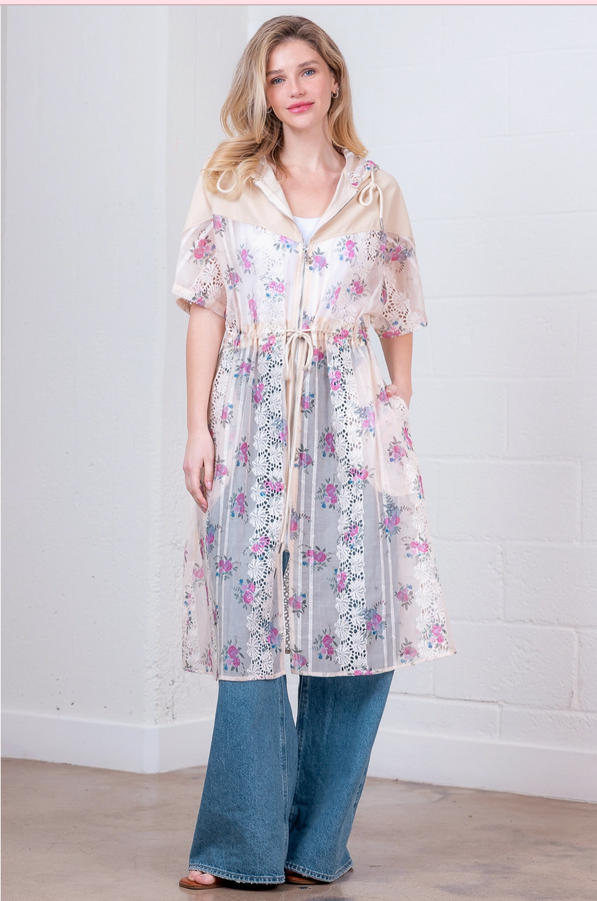 Floral Long Short Sleeve Jacket