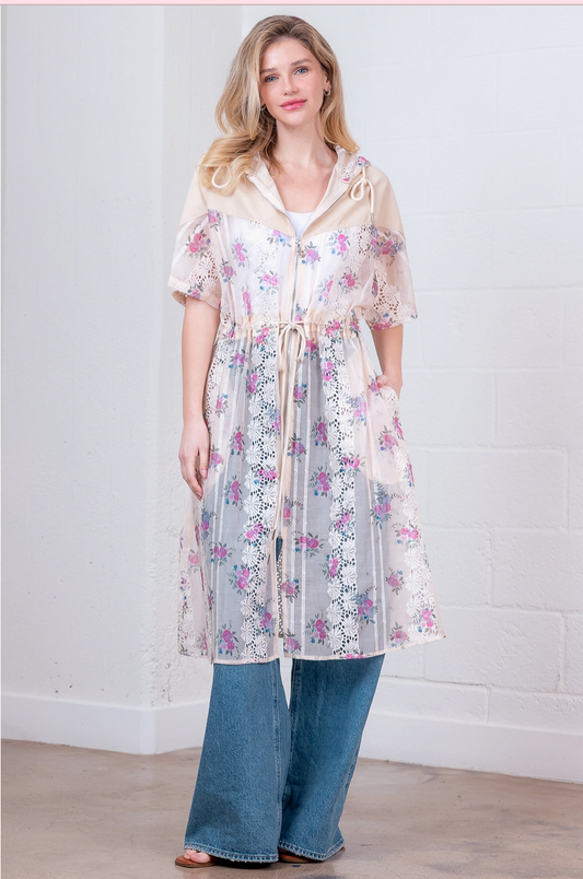 Floral Long Short Sleeve Jacket