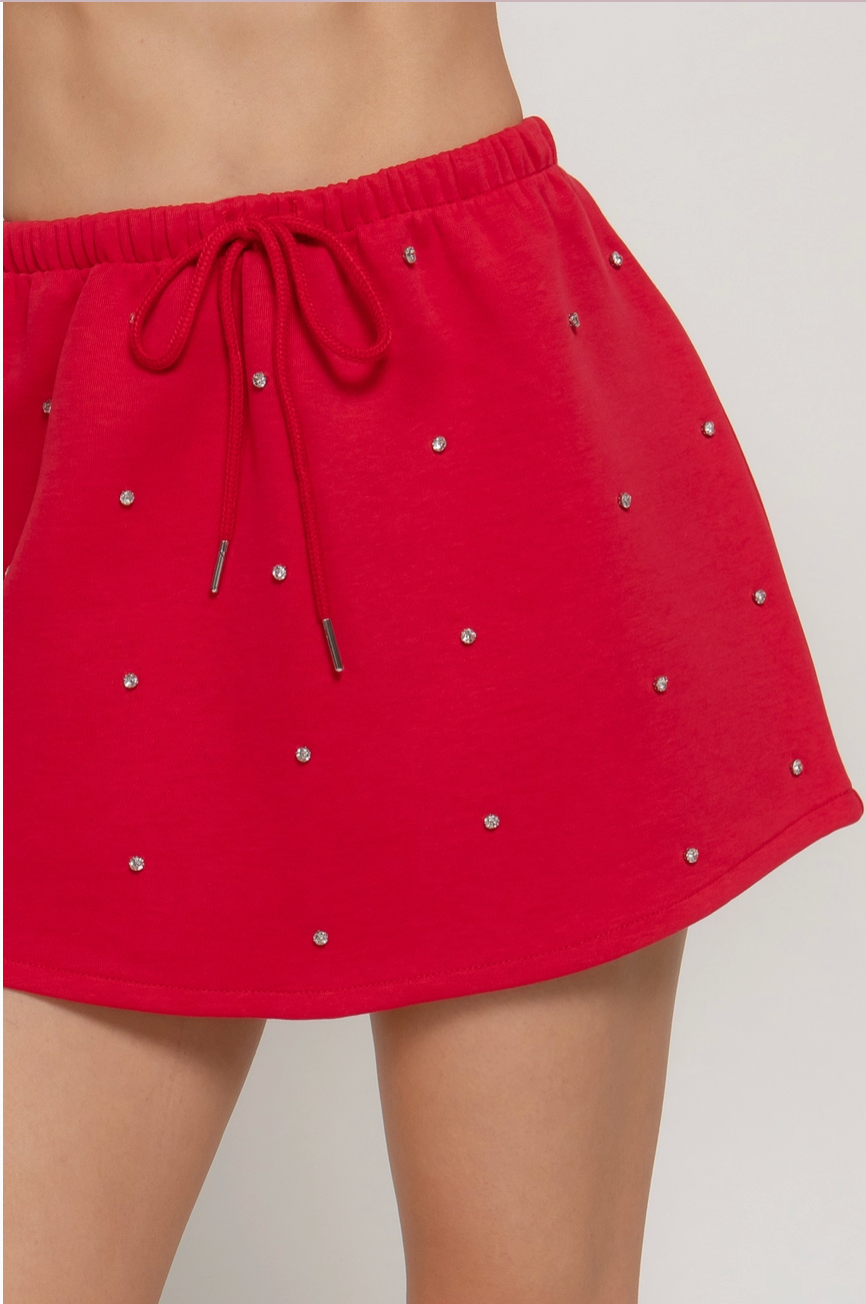 Red Embellished Mini Skirt ￼
