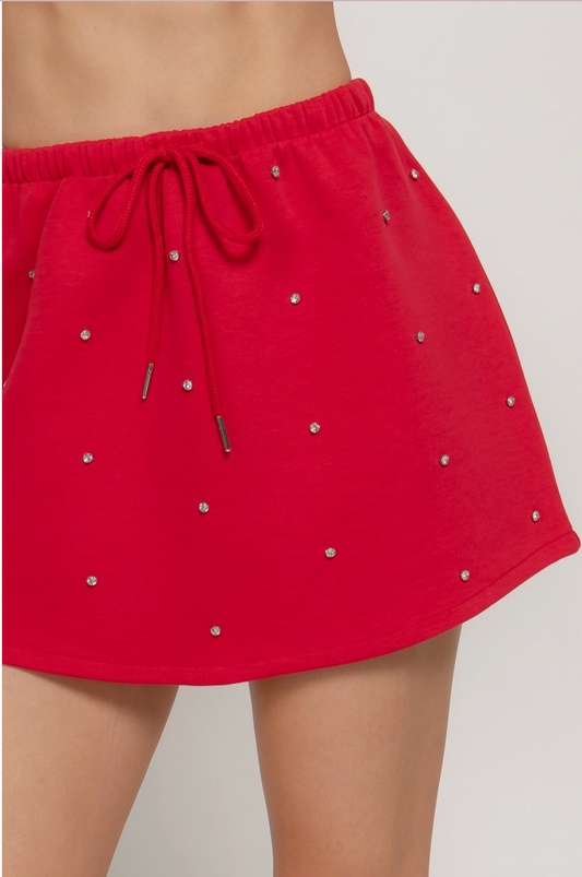Red Embellished Mini Skirt ￼