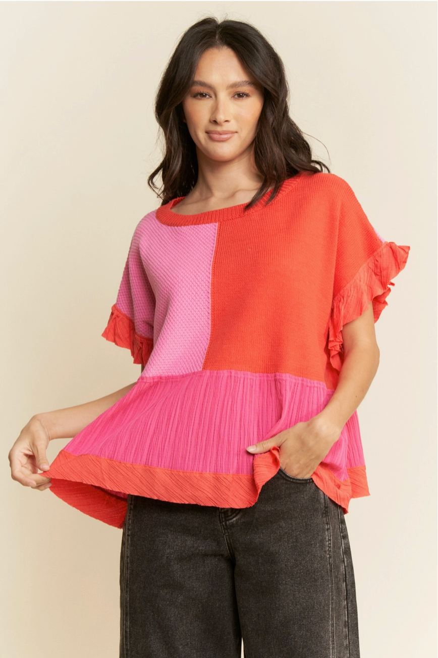 Pink+Red Sweater Top