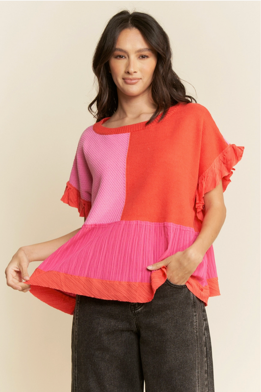 Pink+Red Sweater Top