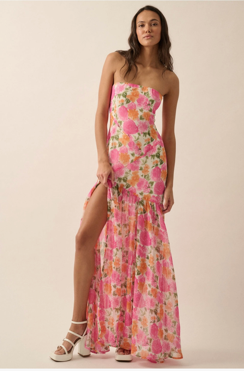 Strapless Floral Maxi Dress