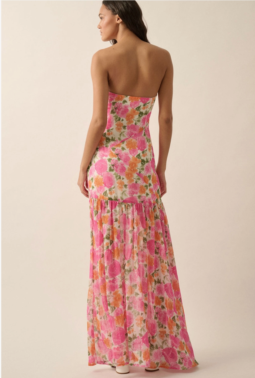 Strapless Floral Maxi Dress